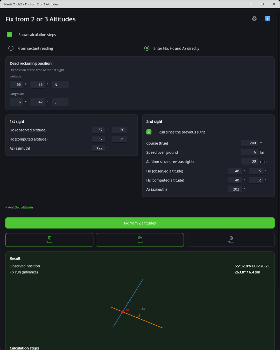 Direct entry of Ho, Hc and Az with a run between the sights